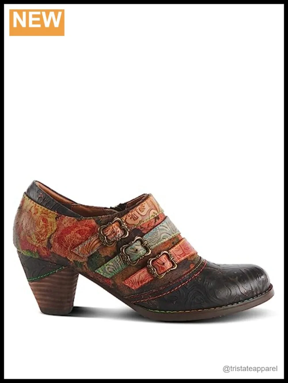 Women's Hand Painted Leather Ankle Booties with Buckle Zipper